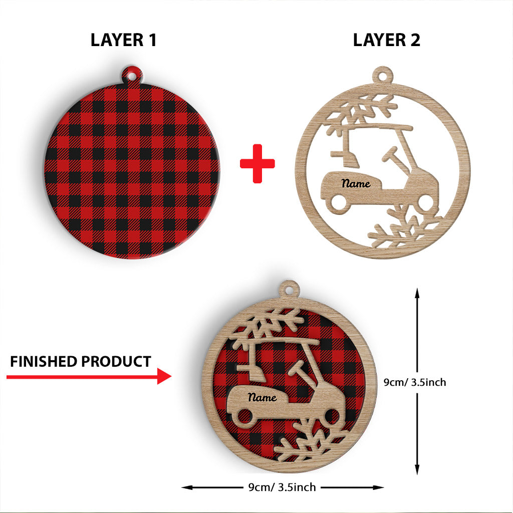 Voiturette de golf - Ornement de Noël personnalisé en bois superposé pour le golf