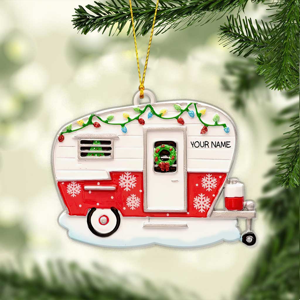J'adore le camping - Ornement de Noël personnalisé (Impression recto verso)
