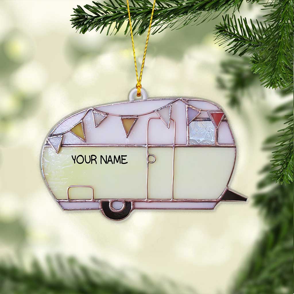 J'adore le camping - Ornement de Noël personnalisé (Impression recto verso)