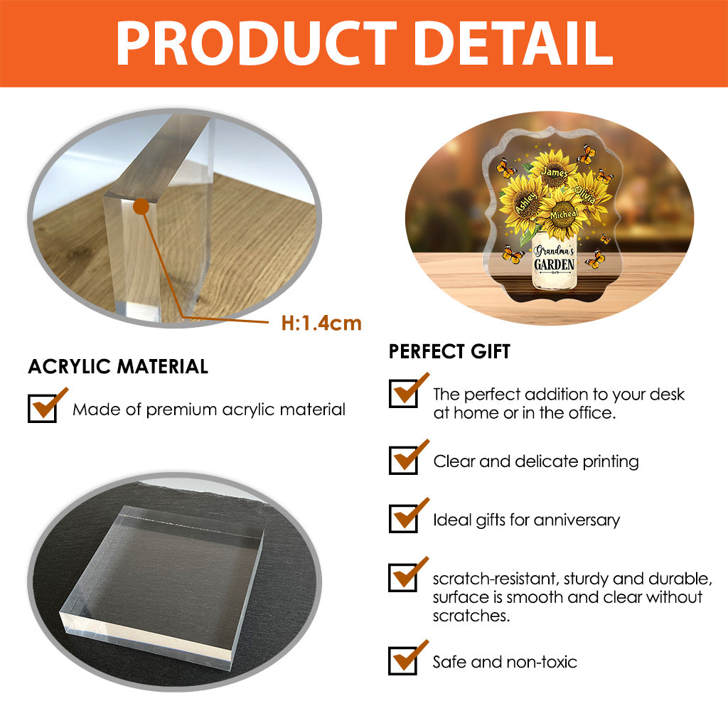 Tournesol du jardin de grand-mère - Plaque acrylique personnalisée pour la fête des mères