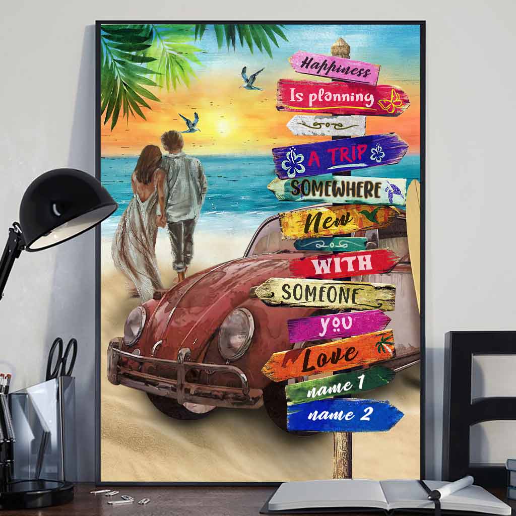 Le bonheur, c'est planifier un voyage vers une destination inconnue - Affiche personnalisée de camping