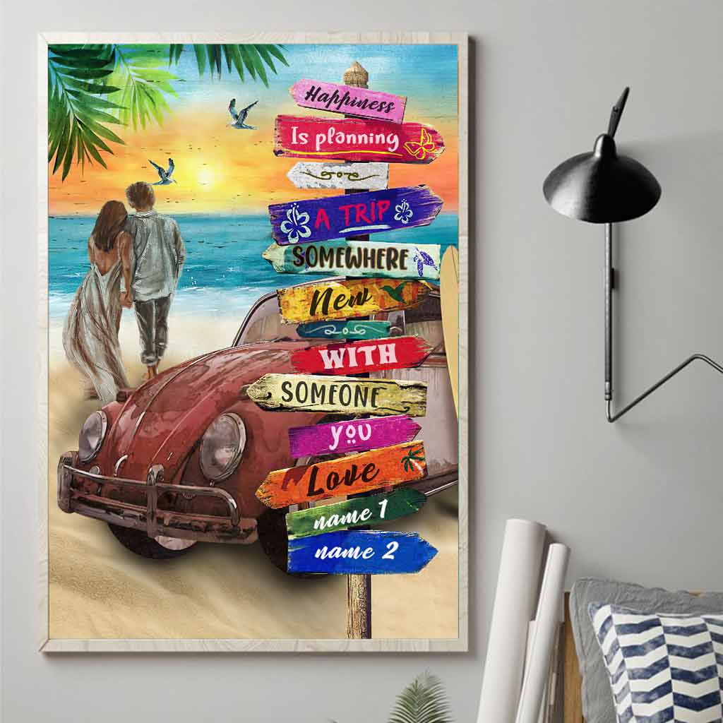 Le bonheur, c'est planifier un voyage vers une destination inconnue - Affiche personnalisée de camping