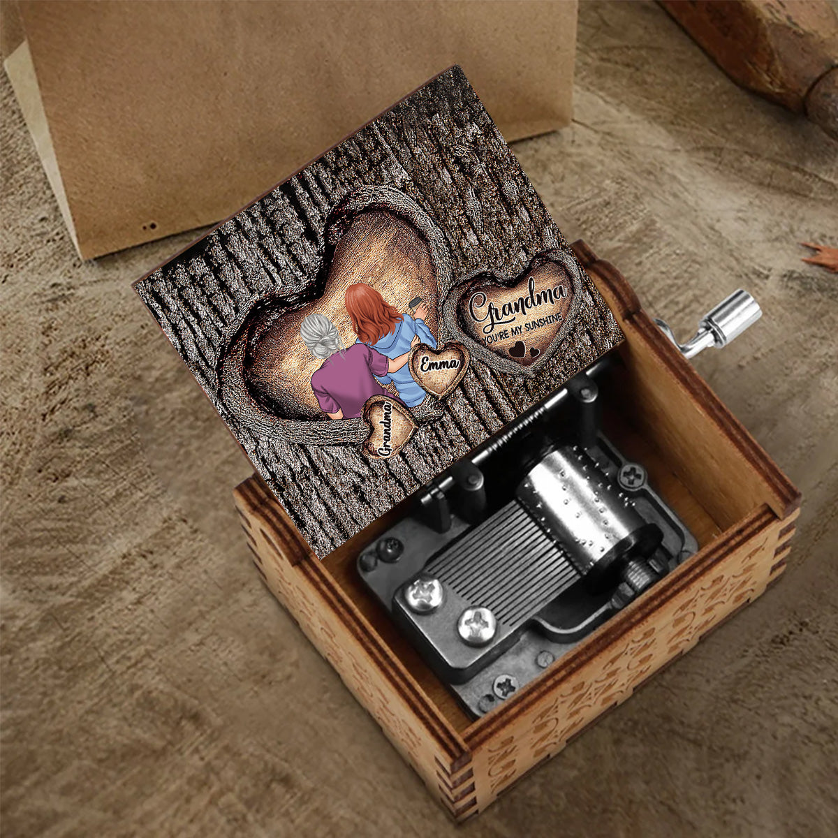 Tu es mon rayon de soleil - Boîte à musique à manivelle personnalisée pour grand-mère