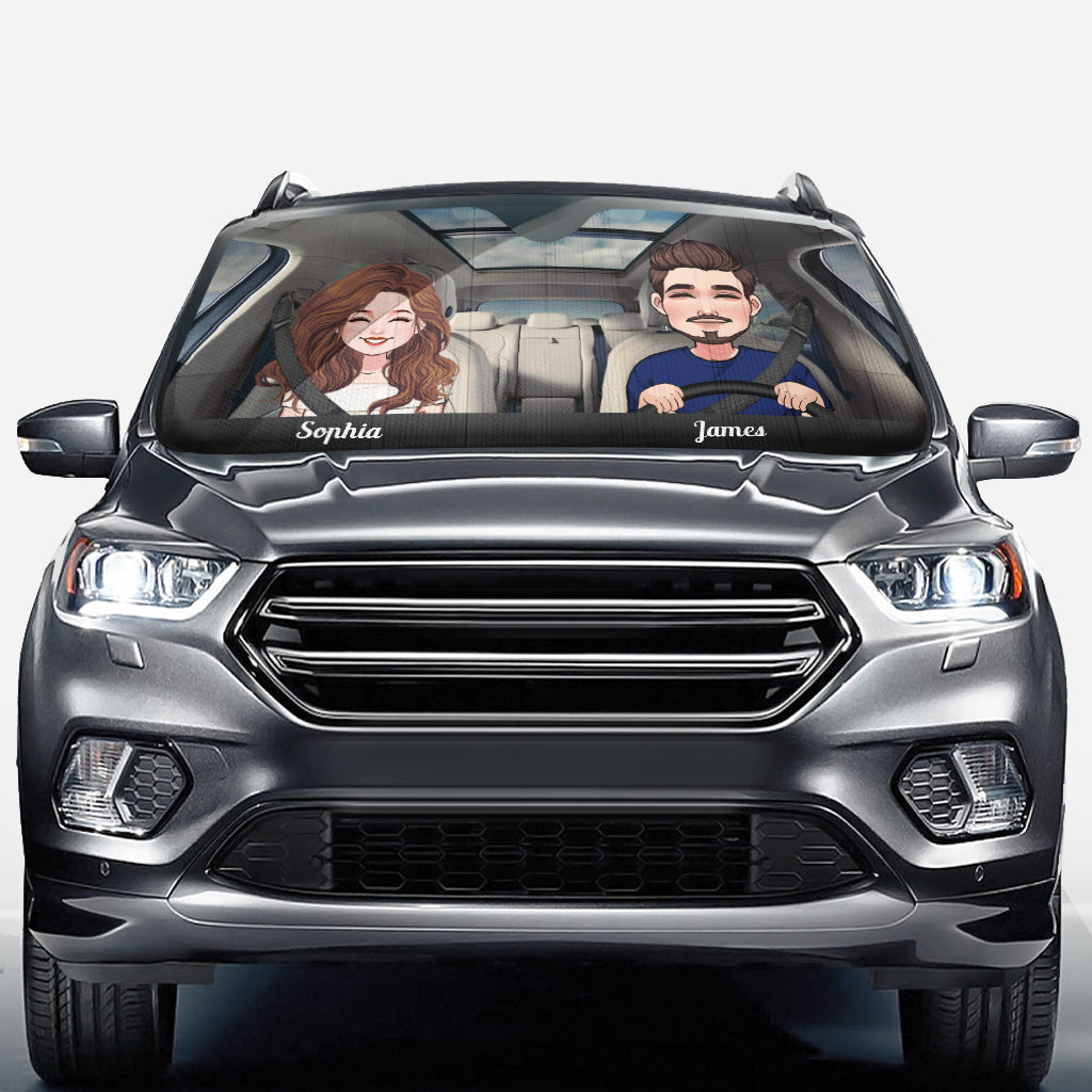 L'aventure vous attend ! - Cadeau pour couple (femme, mari, petite amie, petit ami, maman, papa) - Pare-soleil de voiture personnalisé