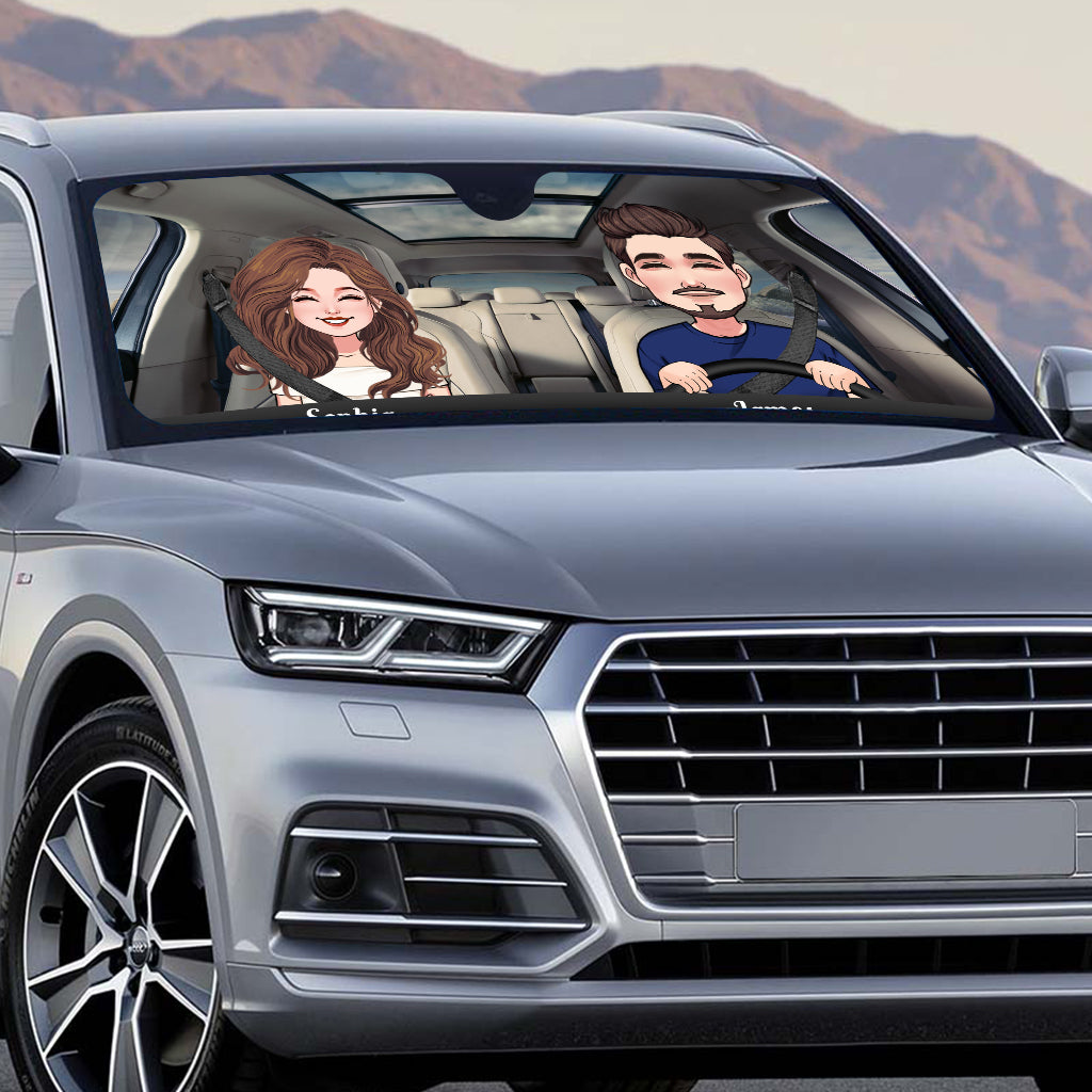 L'aventure vous attend ! - Cadeau pour couple (femme, mari, petite amie, petit ami, maman, papa) - Pare-soleil de voiture personnalisé