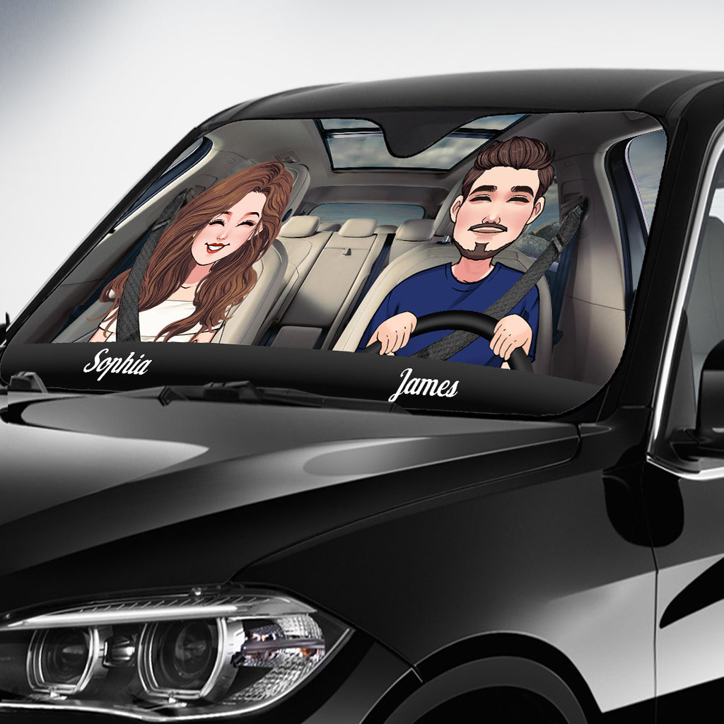 L'aventure vous attend ! - Cadeau pour couple (femme, mari, petite amie, petit ami, maman, papa) - Pare-soleil de voiture personnalisé