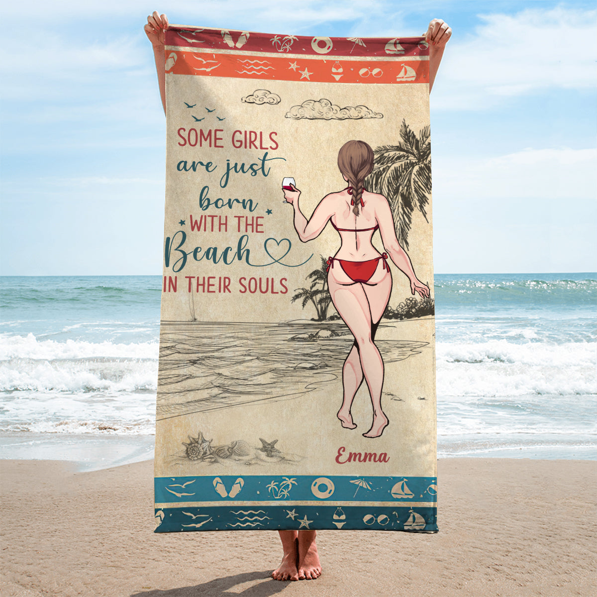 Certaines filles naissent avec la plage dans l'âme - Serviette de plage personnalisée pour amoureuses de la mer