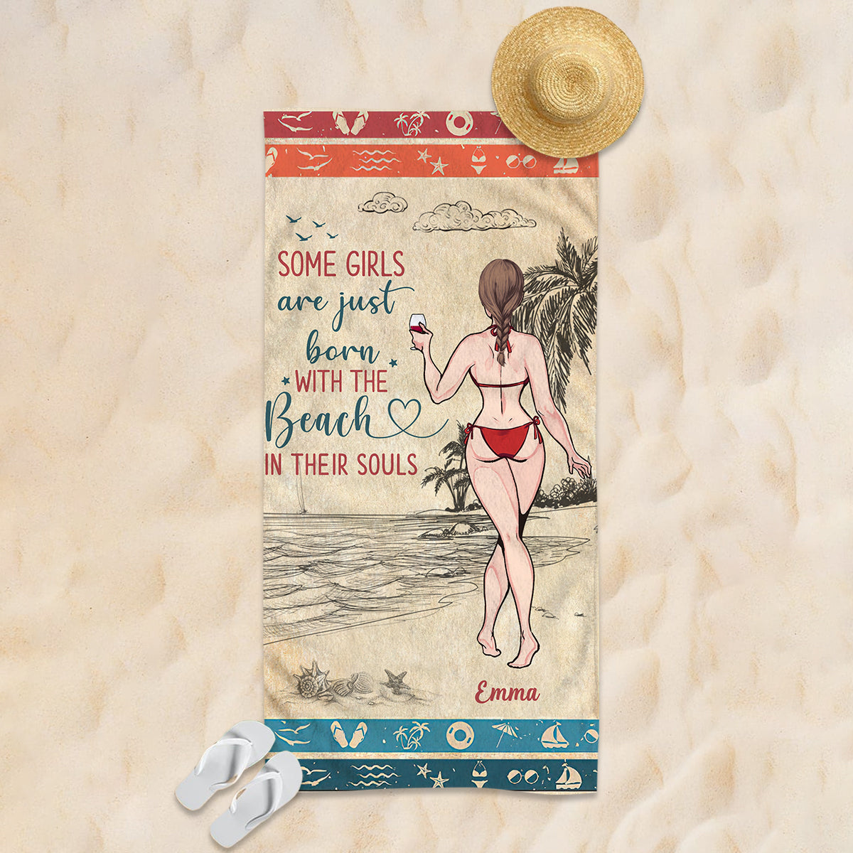 Certaines filles naissent avec la plage dans l'âme - Serviette de plage personnalisée pour amoureuses de la mer