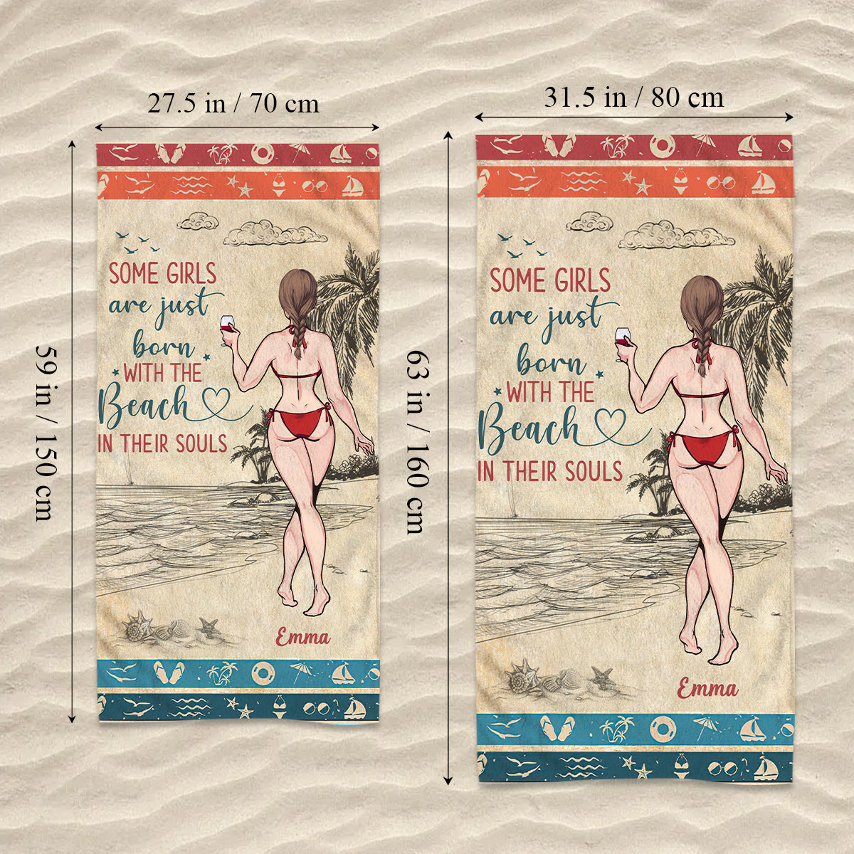 Certaines filles naissent avec la plage dans l'âme - Serviette de plage personnalisée pour amoureuses de la mer