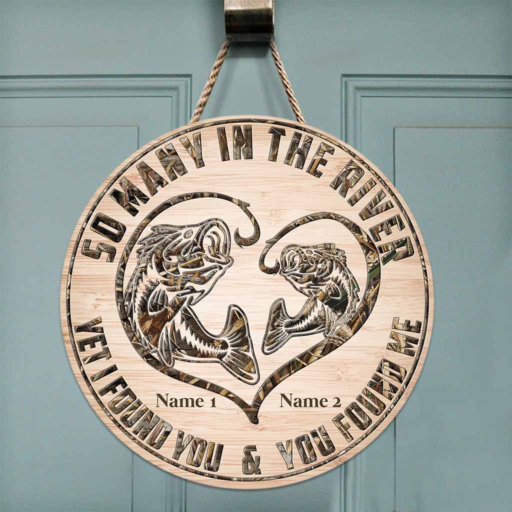 Tant de monde dans la rivière - Panneau rond en bois personnalisé « Pêche »