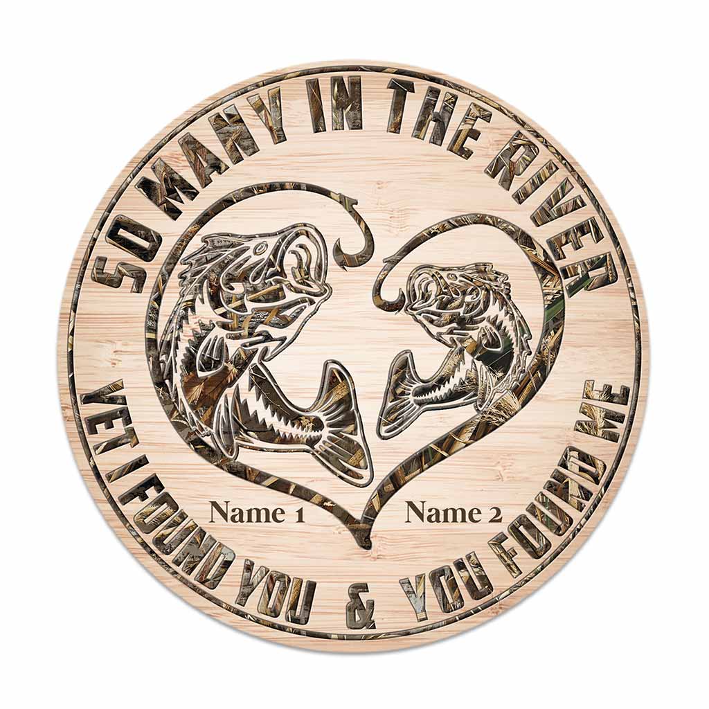 Tant de monde dans la rivière - Panneau rond en bois personnalisé « Pêche »