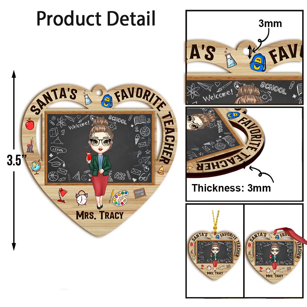L'enseignant(e) préféré(e) du Père Noël - Ornement de Noël personnalisé pour enseignant(e) (Imprimé(e) des deux côtés)