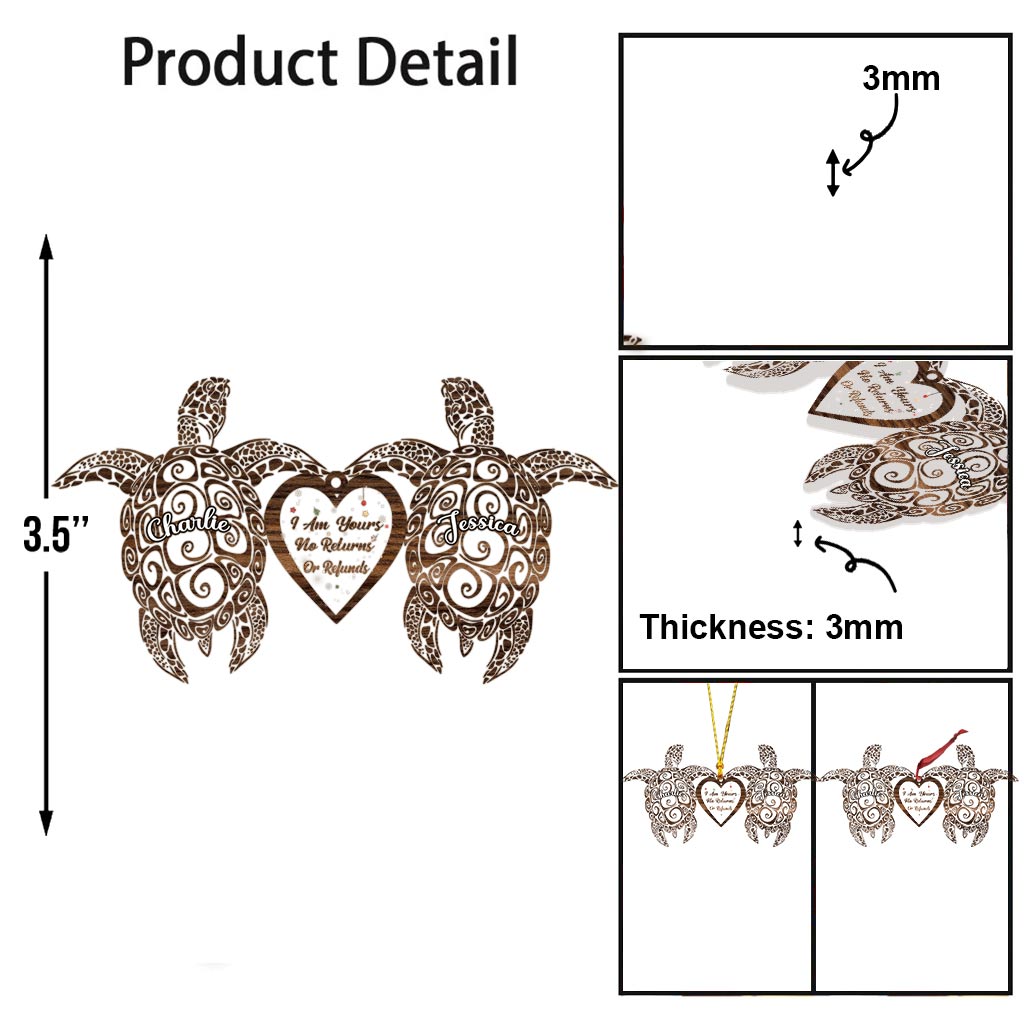Je suis à toi - Ornement de Noël personnalisé en forme de tortue, transparent.