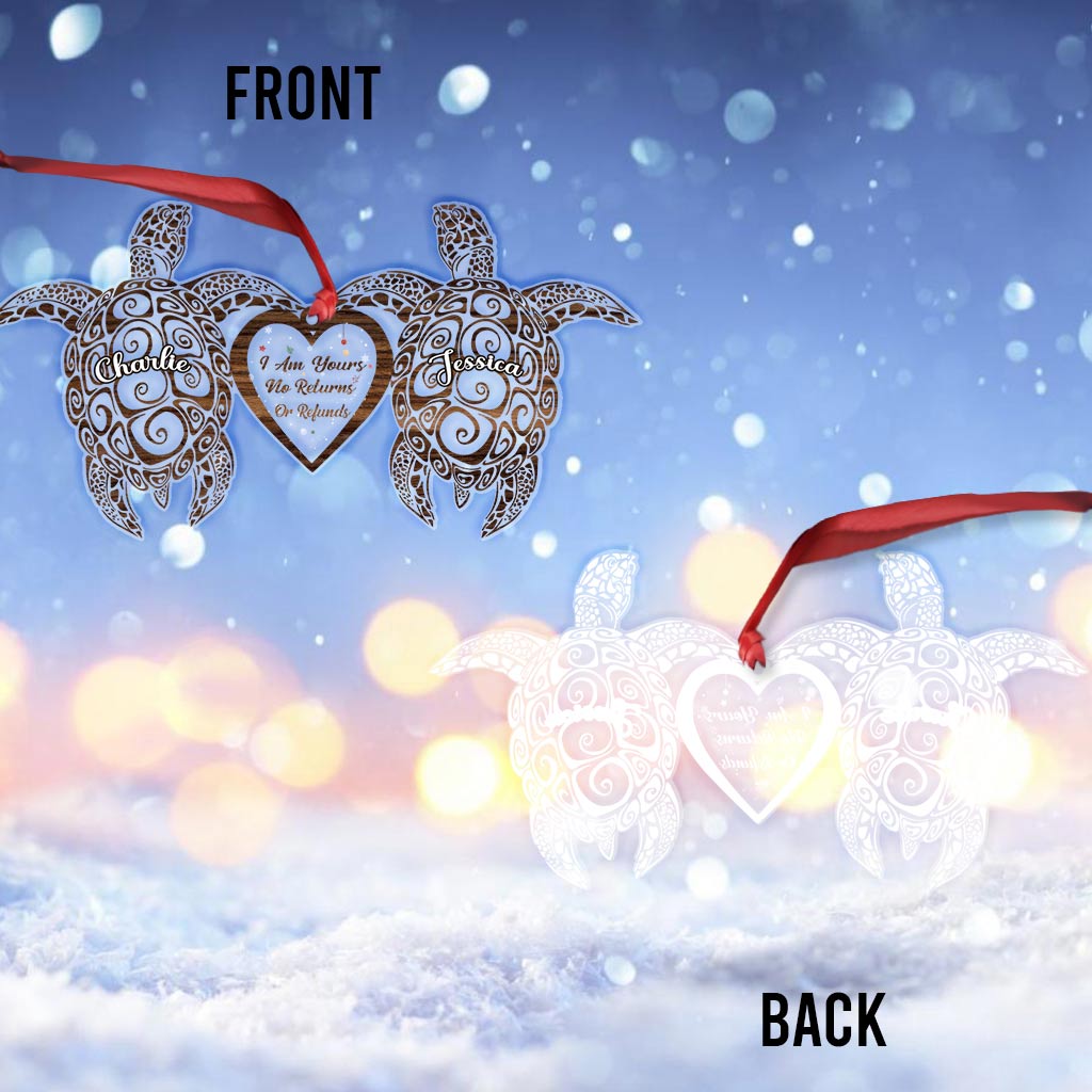 Je suis à toi - Ornement de Noël personnalisé en forme de tortue, transparent.