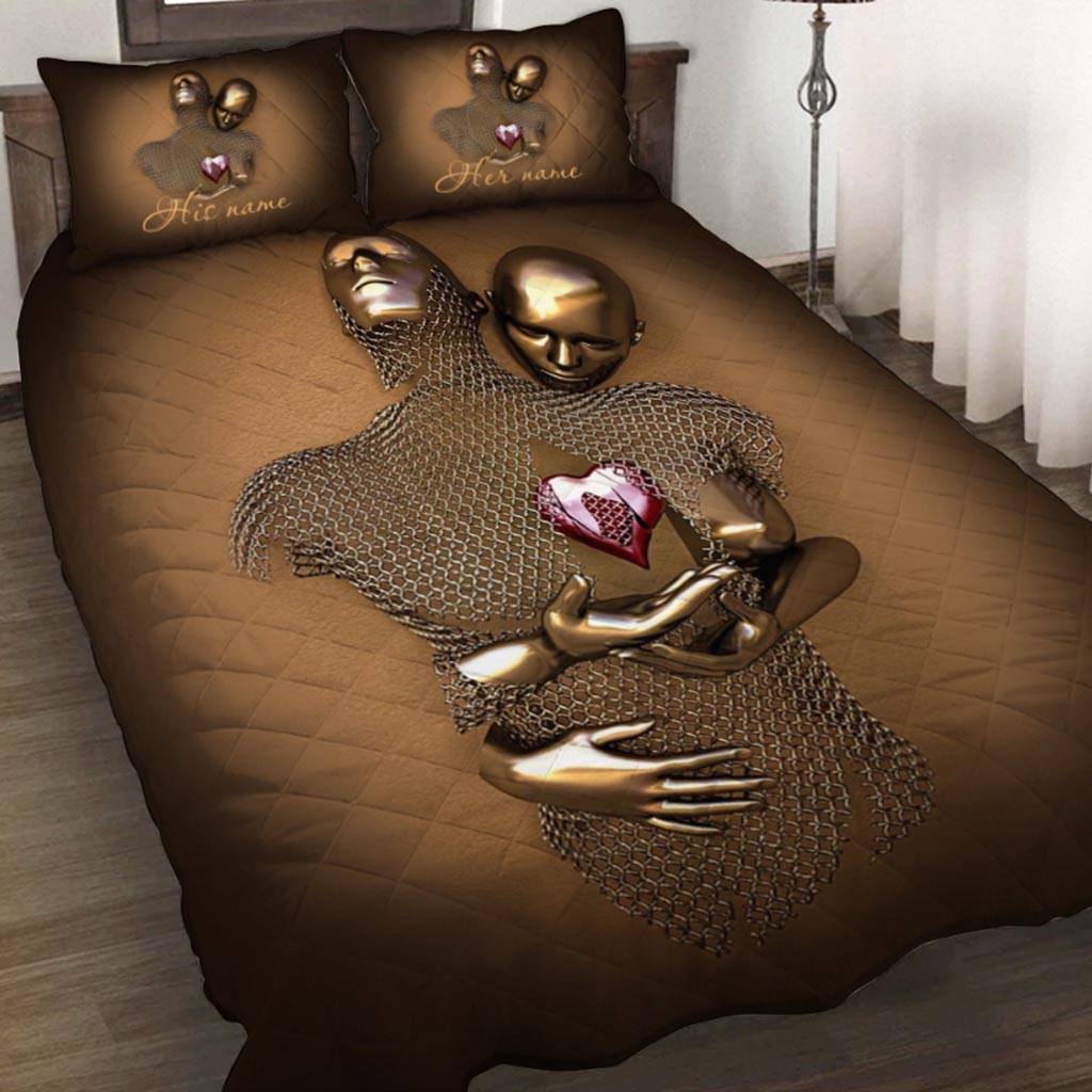 Ensemble de courtepointe personnalisé pour couple avec motif imprimé en 3D