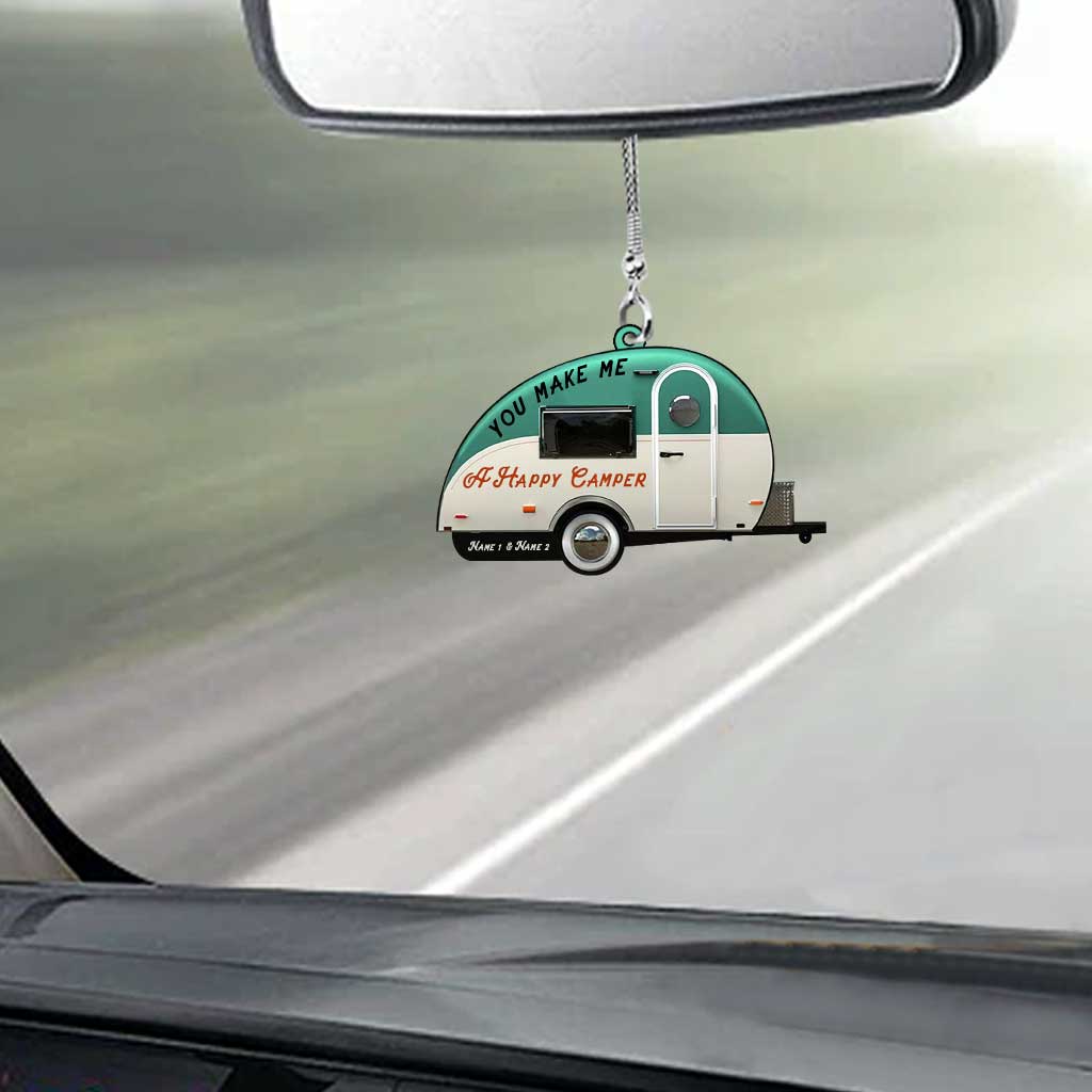 You Make Me A Happy Camper Camping Couple - Personalized Car Ornament (Printed On Both Sides)