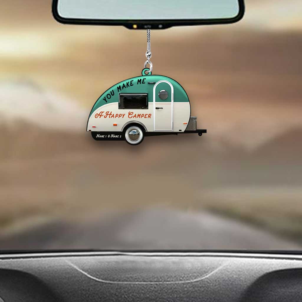 You Make Me A Happy Camper Camping Couple - Personalized Car Ornament (Printed On Both Sides)