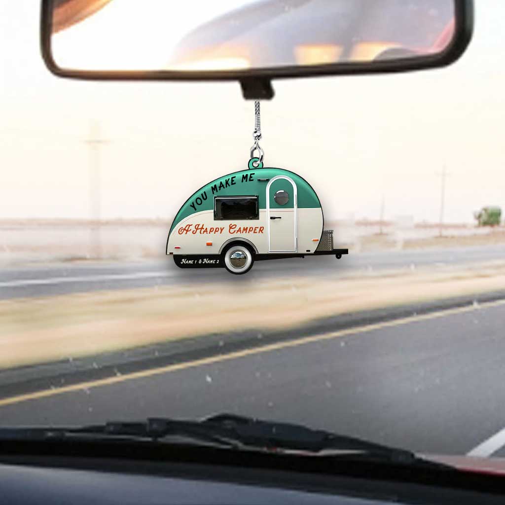 You Make Me A Happy Camper Camping Couple - Personalized Car Ornament (Printed On Both Sides)
