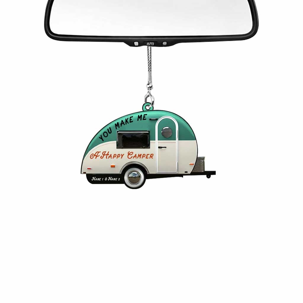 You Make Me A Happy Camper Camping Couple - Personalized Car Ornament (Printed On Both Sides)