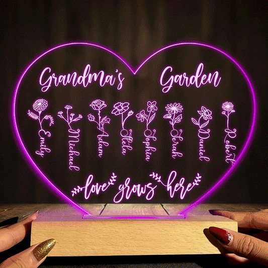 Le Jardin de Grand-Mère - Cadeau pour grand-mère, maman, tante, grand-père - Plaque lumineuse personnalisée