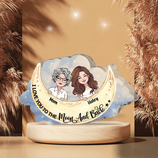 Je t'aime jusqu'à la lune et retour - Cadeau pour maman, grand-mère, fille, fils, petite-fille, petit-fils, tante - Plaque acrylique personnalisée -