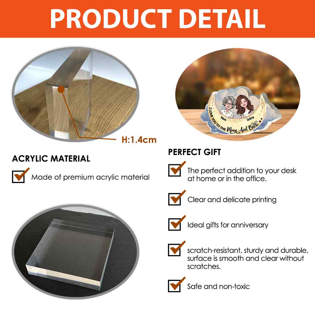 I Love You To The Moon And Back - Gift for mom, grandma, daughter, son, granddaughter, grandson, aunt, - Personalized Custom Shaped Acrylic Plaque