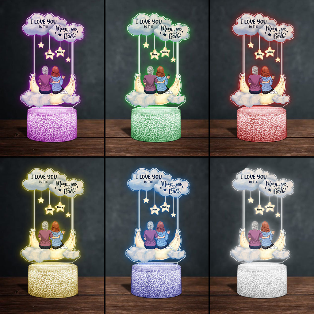 I Love You To The Moon And Back - Personalized Mother's Day Mother Shaped Plaque Light Base