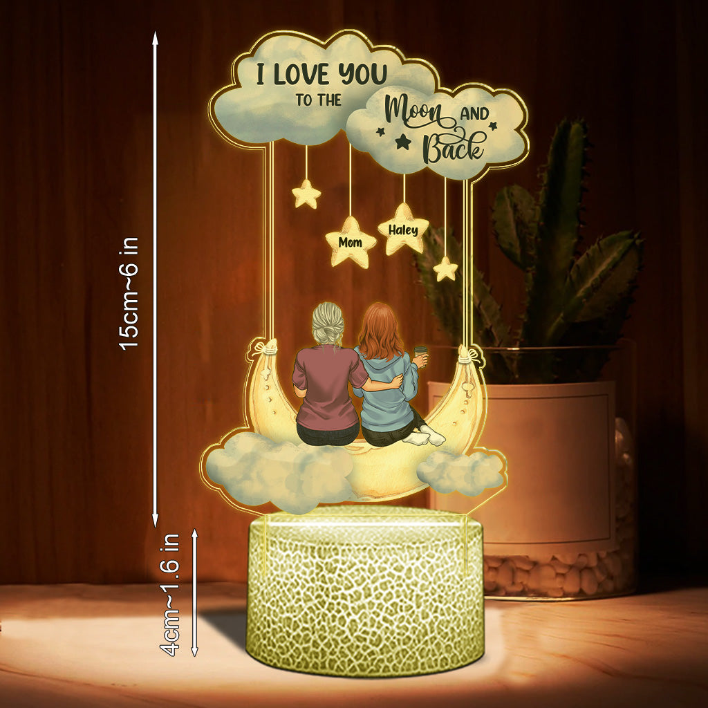 I Love You To The Moon And Back - Personalized Mother's Day Mother Shaped Plaque Light Base