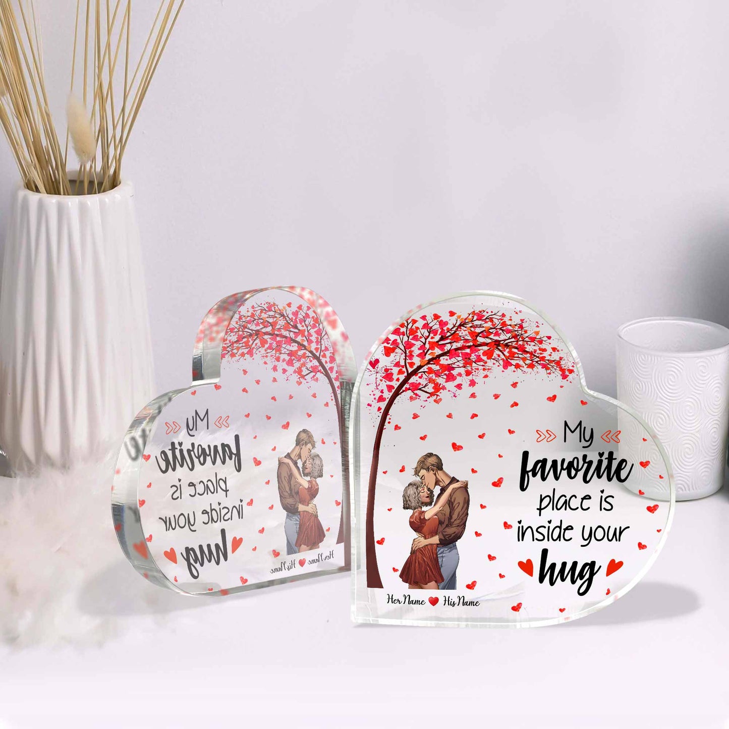 Mon endroit préféré, c'est dans tes bras - Plaque acrylique personnalisée pour couple