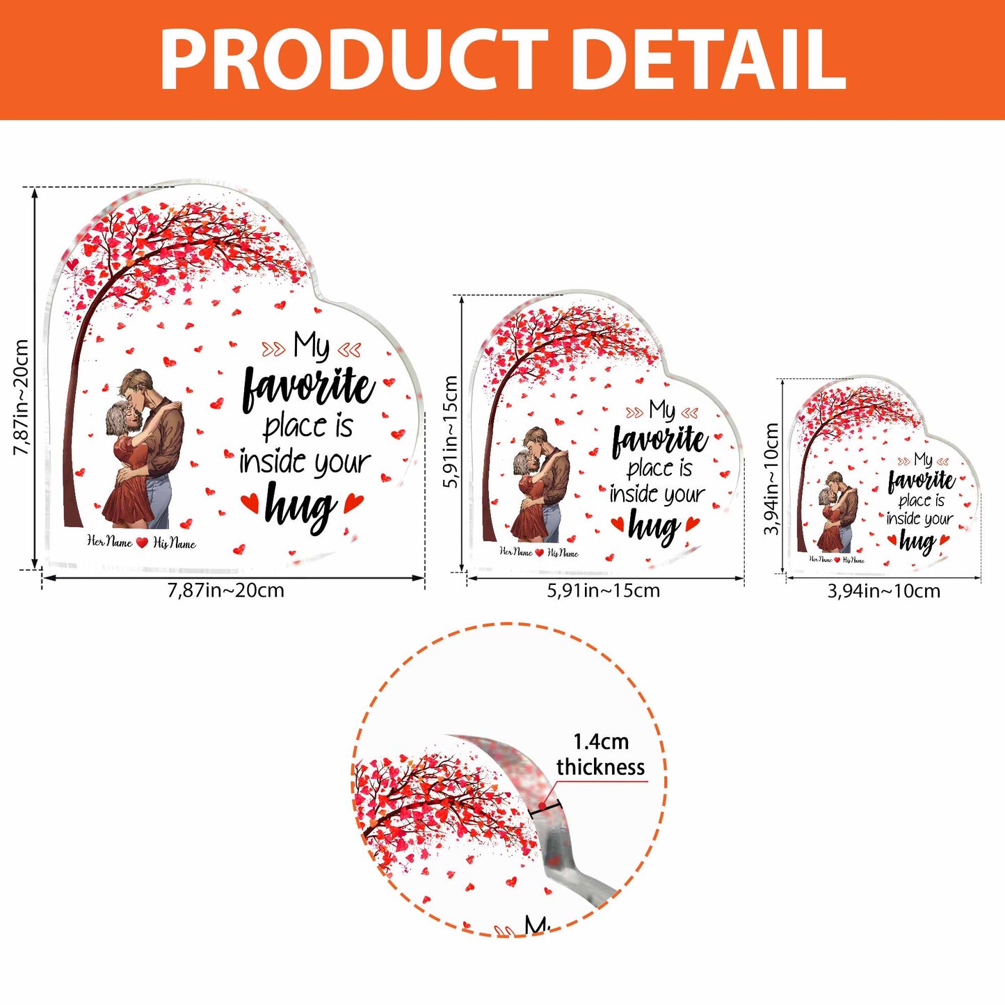 Mon endroit préféré, c'est dans tes bras - Plaque acrylique personnalisée pour couple