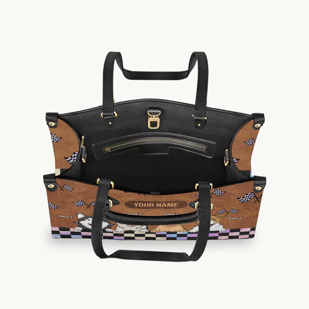 Sac à main en cuir personnalisé Racing Girls And Her Dogs