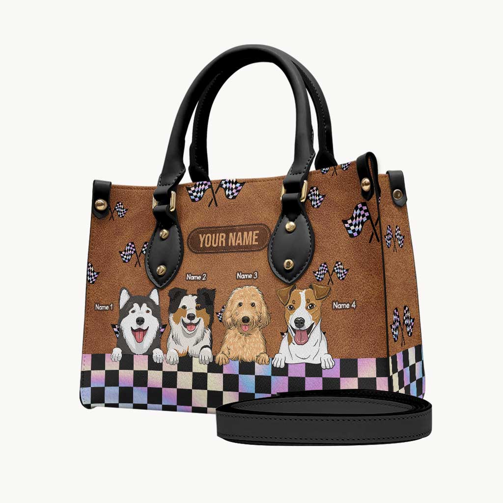 Sac à main en cuir personnalisé Racing Girls And Her Dogs