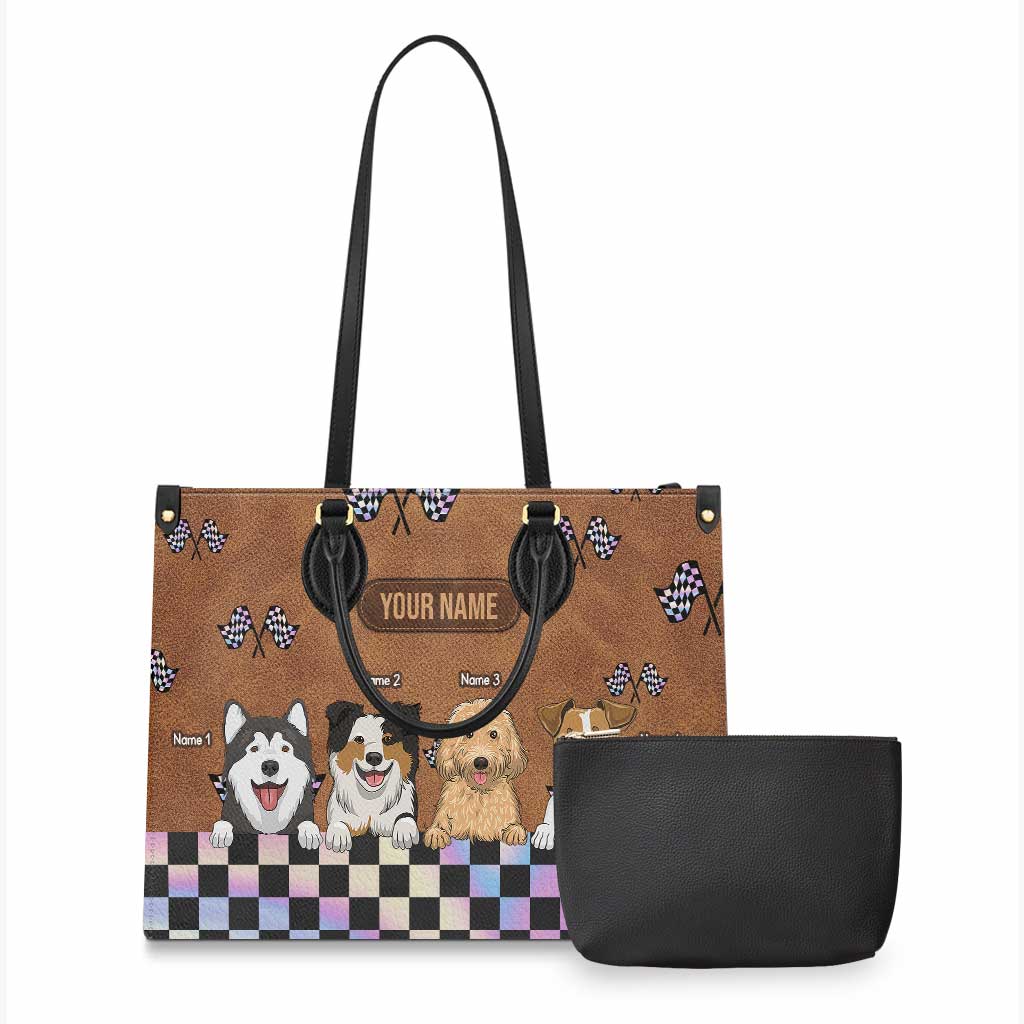 Sac à main en cuir personnalisé Racing Girls And Her Dogs