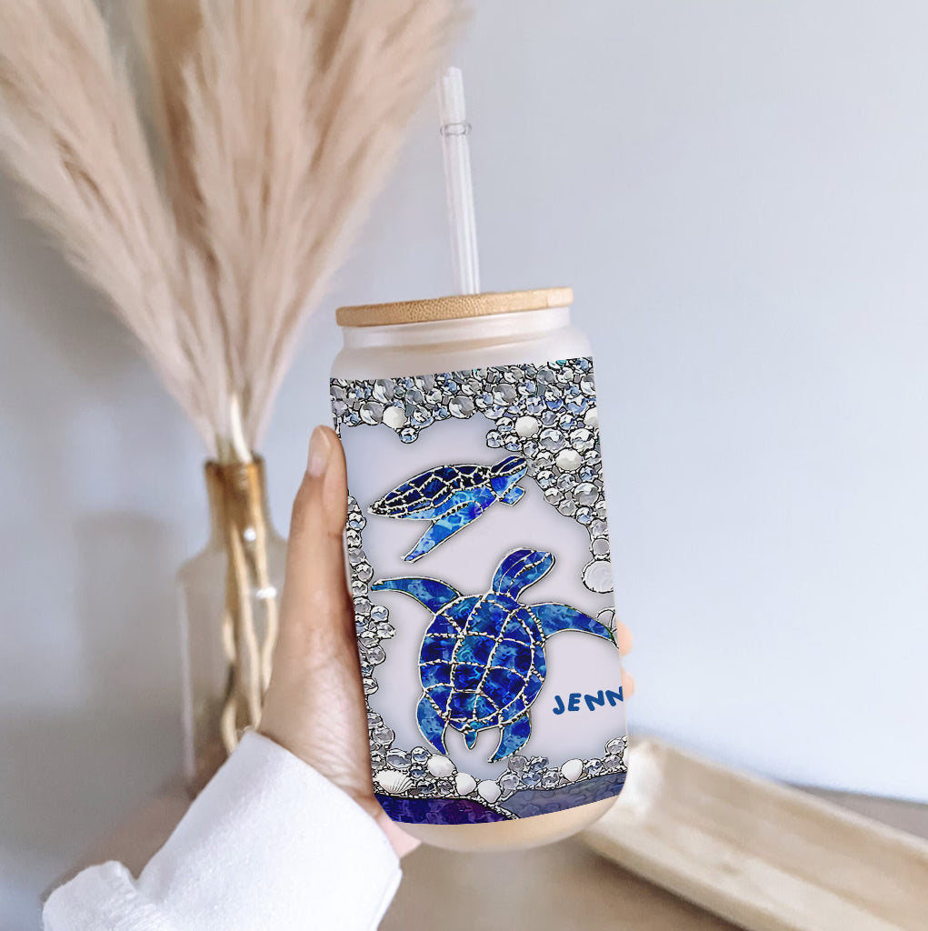 Salty Lil Beach - Personalized Turtle Can Glass