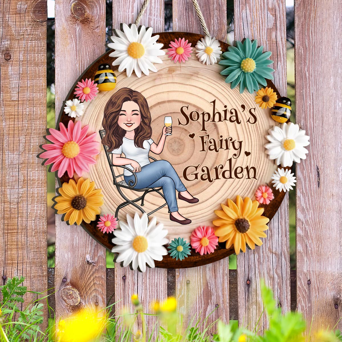 Panneau en bois personnalisé « Jardin féerique »