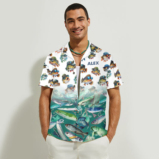 Amoureux de la pêche - Chemise hawaïenne de pêche personnalisée