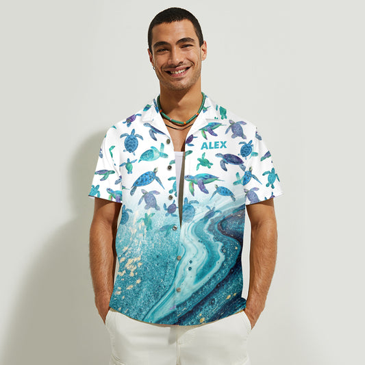 Amoureux des tortues - Chemise hawaïenne personnalisée avec motif tortue