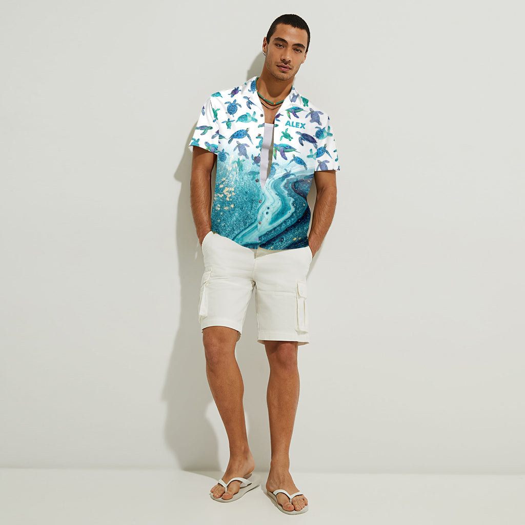 Amoureux des tortues - Chemise hawaïenne personnalisée avec motif tortue