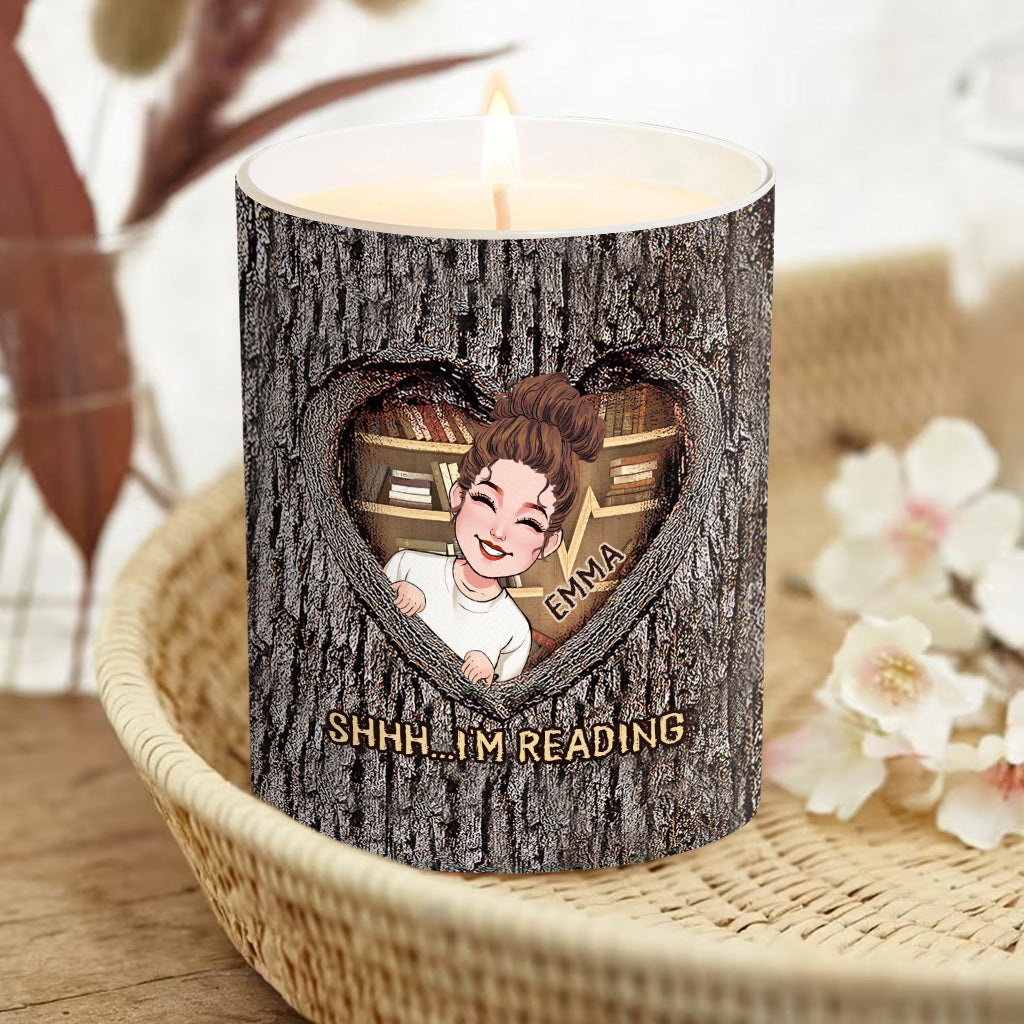 Shhh...I'm Reading - Personalized Book Candle With Wooden Lid