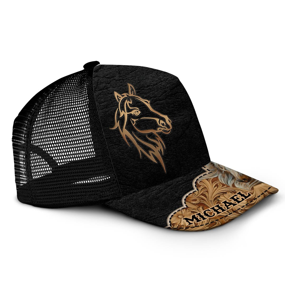 Love Horses - Personalized Horse Trucker Hat (Black Mesh)