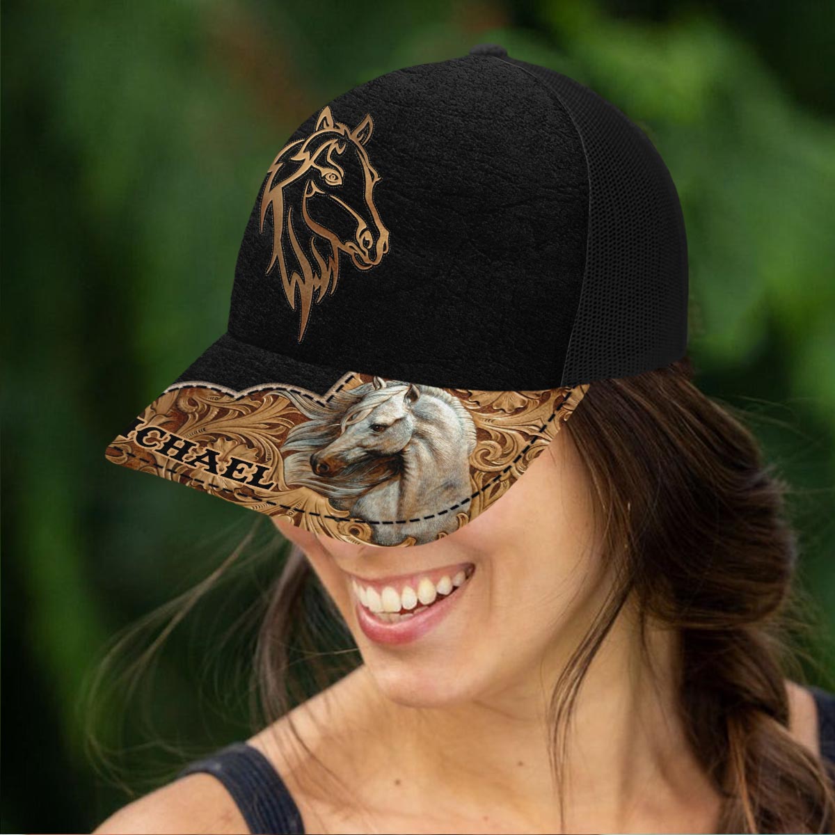 Love Horses - Personalized Horse Trucker Hat (Black Mesh)