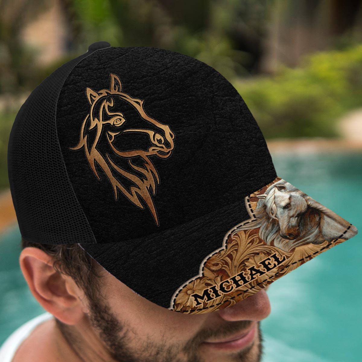 Love Horses - Personalized Horse Trucker Hat (Black Mesh)