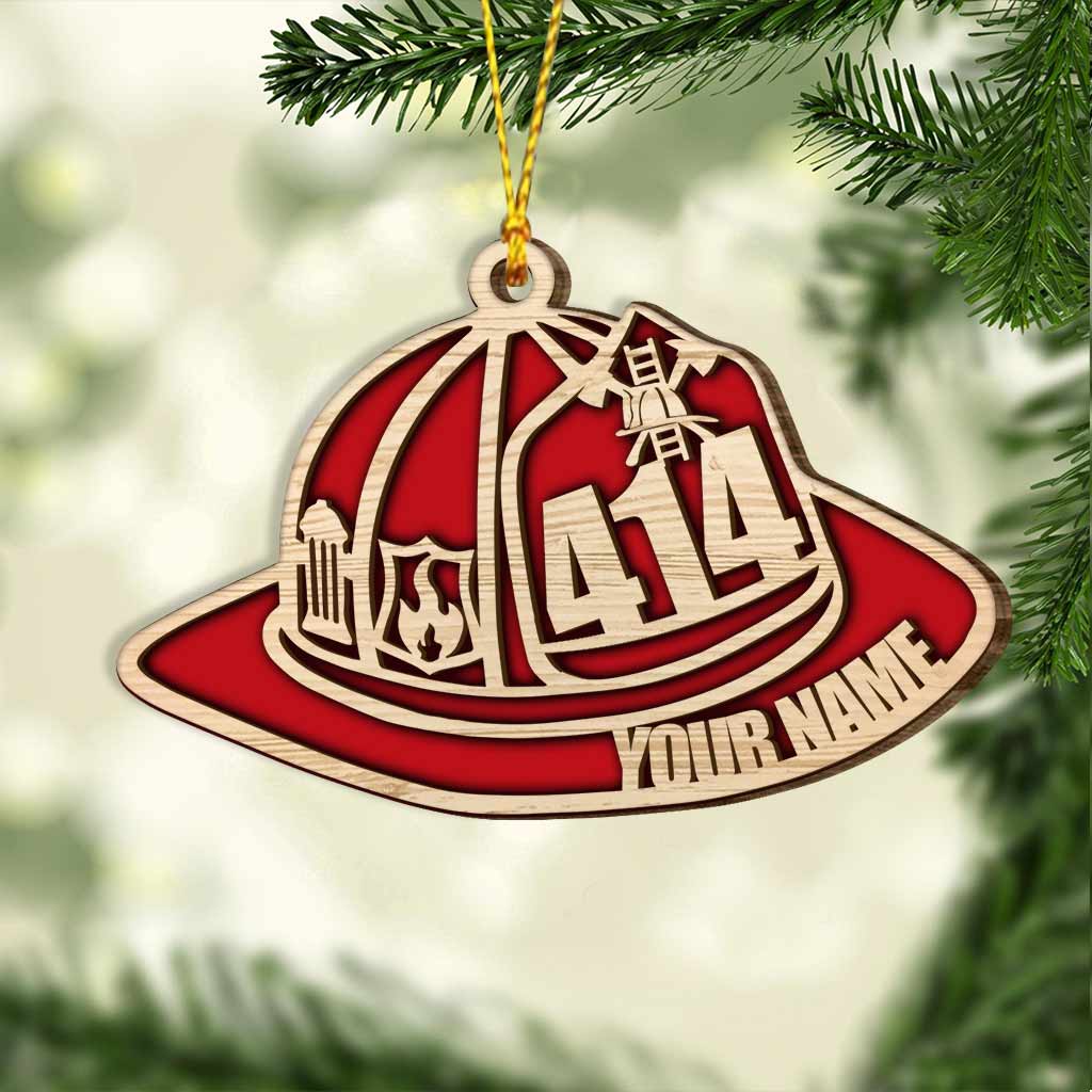 Casque de pompier - Ornement de Noël personnalisé en bois superposé - Décoration de Noël en bois superposé - Casque de pompier
