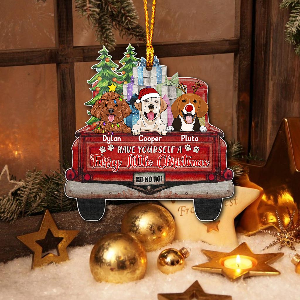 Petit Noël à fourrure - Ornement de Noël personnalisé pour chien (Impression recto verso)