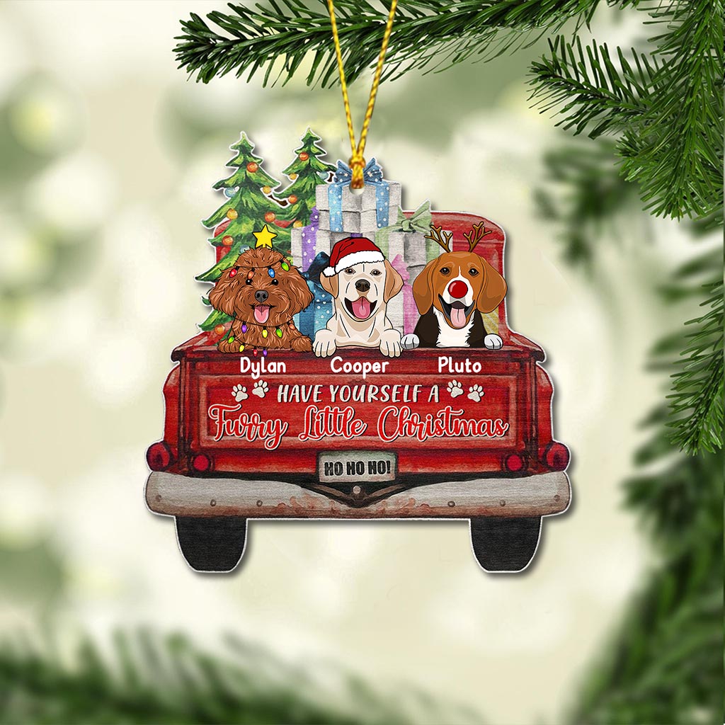 Petit Noël à fourrure - Ornement de Noël personnalisé pour chien (Impression recto verso)