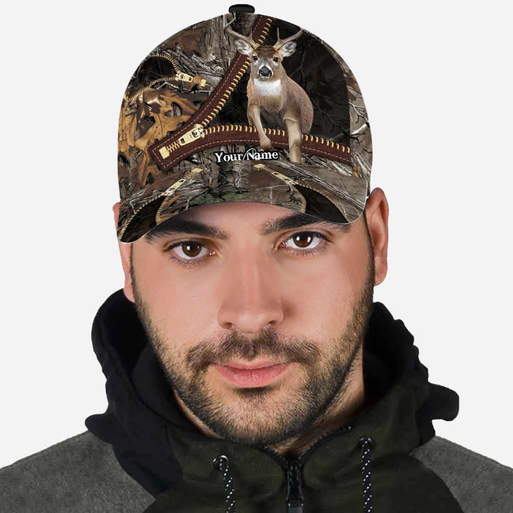 Hunting Deer Lovers - Personalized Leather Pattern Print Classic Cap With Printed Vent Holes