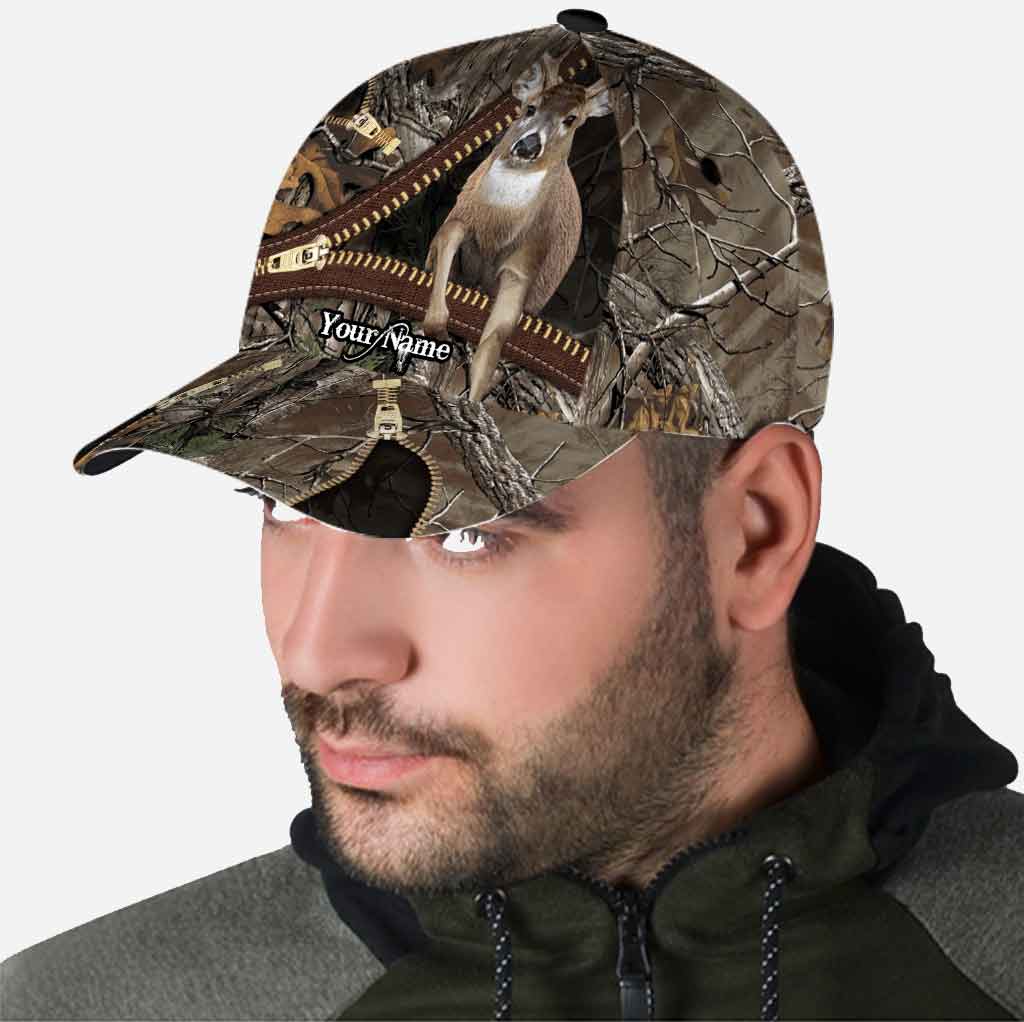 Hunting Deer Lovers - Personalized Leather Pattern Print Classic Cap With Printed Vent Holes