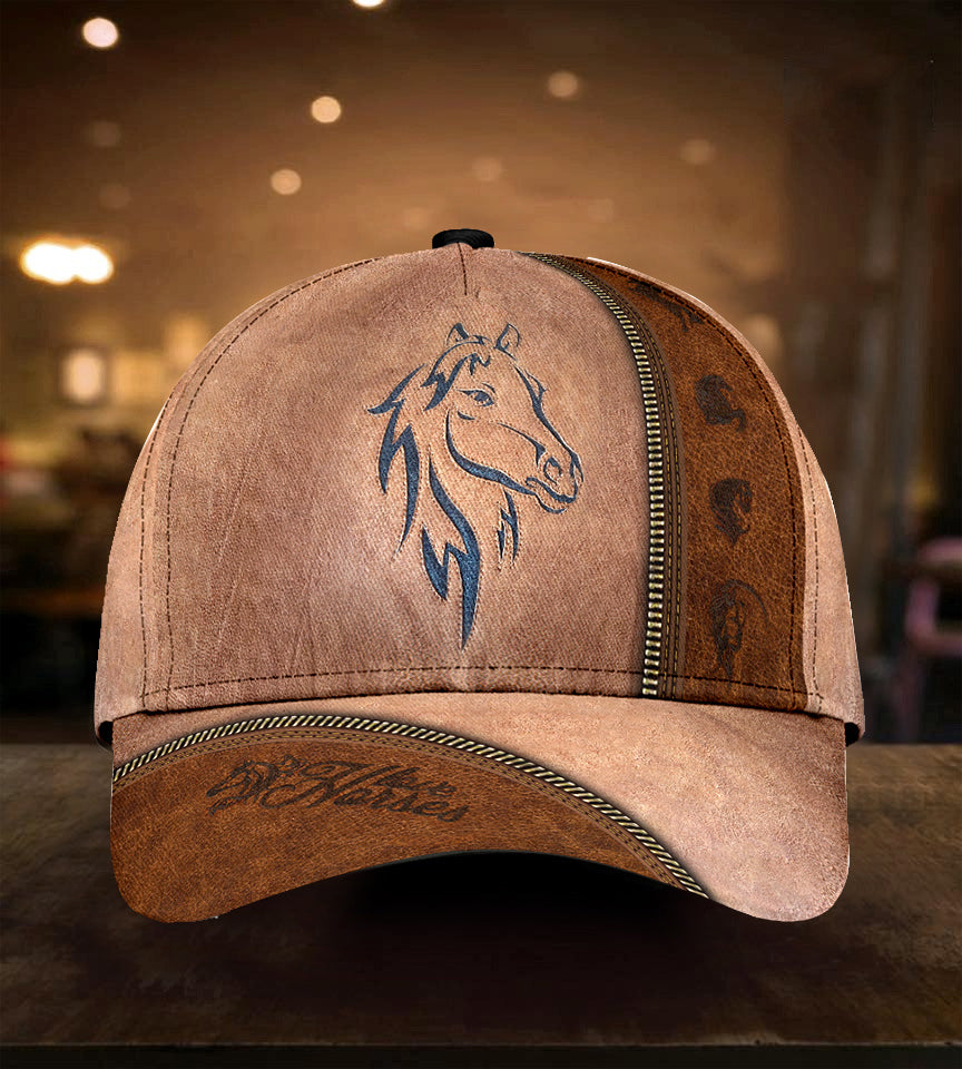 Casquette imprimée en cuir à motif chevaux