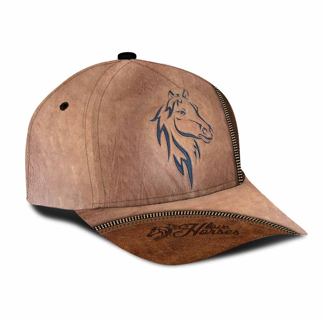 Casquette imprimée en cuir à motif chevaux