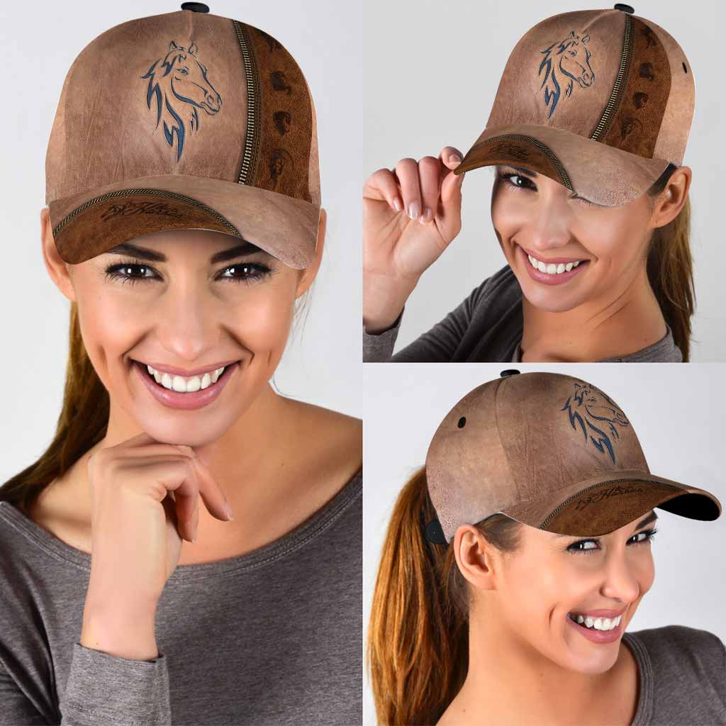Casquette imprimée en cuir à motif chevaux